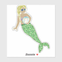 Yellow Hair Mermaid, Green Tail