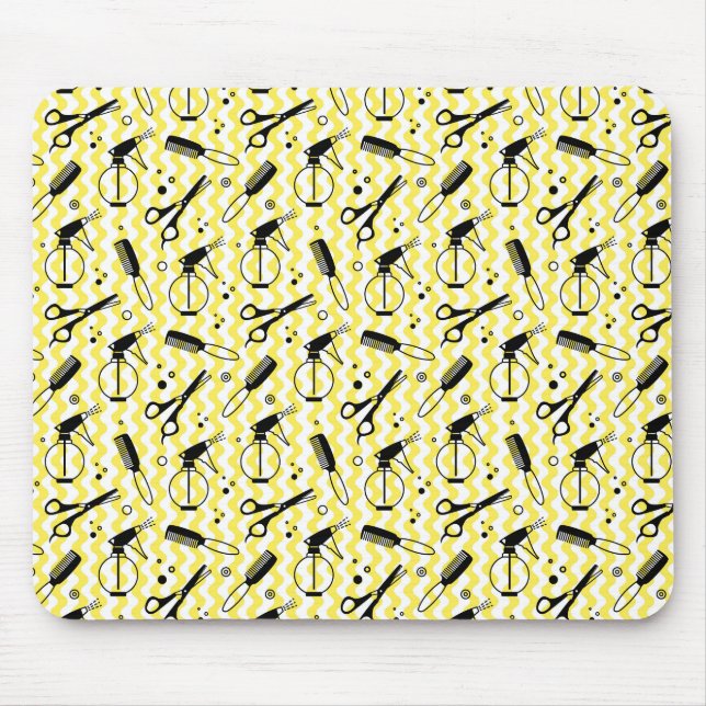 Yellow Hairdresser Tool Pattern Mouse Mat (Front)