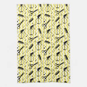Yellow Hairdresser Tool Pattern Tea Towel