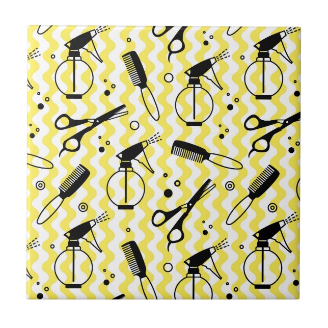 Yellow Hairdresser Tool Pattern Tile (Front)