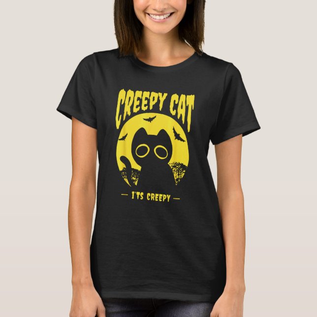 Yellow Halloween Cat Bats T-Shirt (Front)