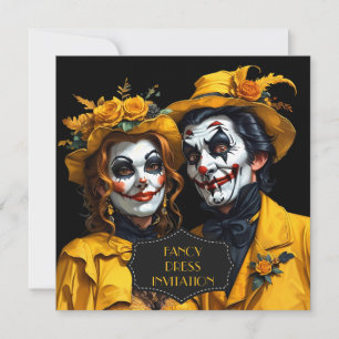 Yellow Halloween make-up caricature couple Invitation