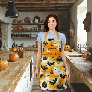 Yellow Halloween with Ghosts, Pumpkins, and Bats Apron