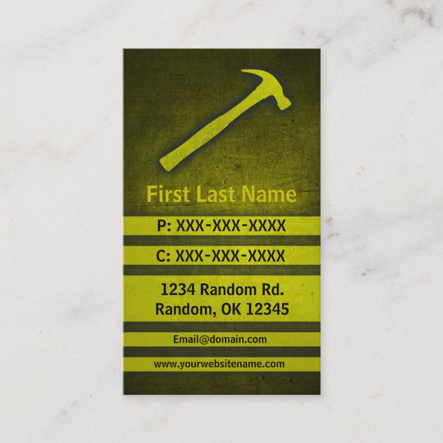 Yellow hammer tool grunge custom business cards (Front)