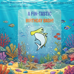 Yellow Hammerhead Shark Fin-tastic Kids Birthday Invitation