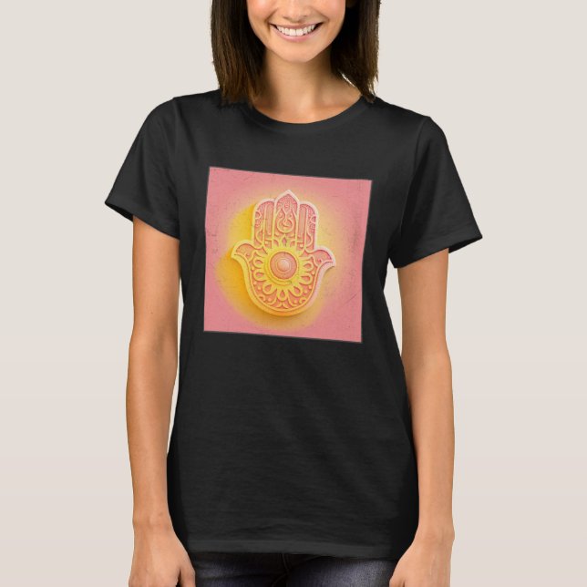 Yellow Hamsa Hand Illustration Pastel Color Women  T-Shirt (Front)