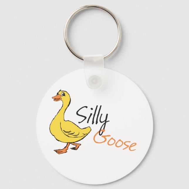 Yellow Hand Drawn Silly Goose Baby Goose Cartoon Key Ring (Front)