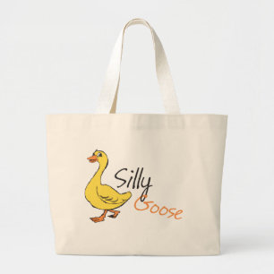 Yellow Hand Drawn Silly Goose Baby Goose Cartoon Large Tote Bag