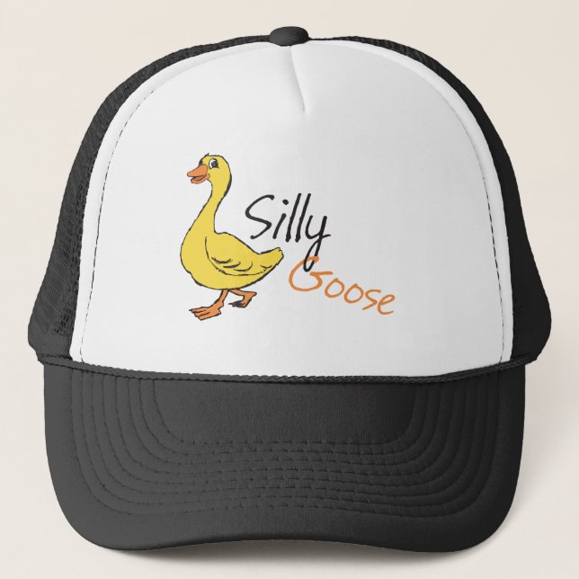 Yellow Hand Drawn Silly Goose Baby Goose Cartoon Trucker Hat (Front)