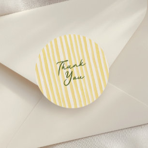 Yellow Hand-Drawn Stripes Script Thank You Favour Classic Round Sticker