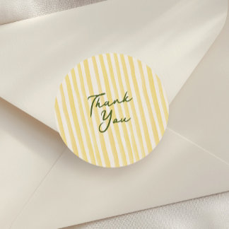 Yellow Hand-Drawn Stripes Script Thank You Favour Classic Round Sticker