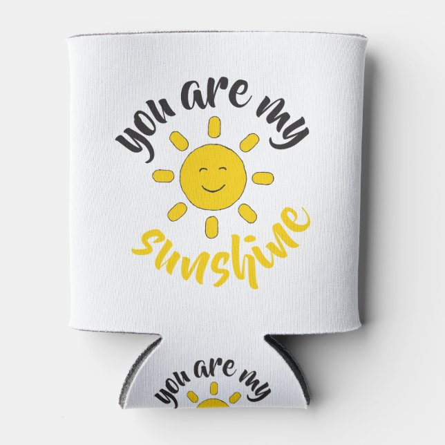 Yellow Hand Drawn Sun Hello Sunshine Image Sun Art Can Cooler (Front)
