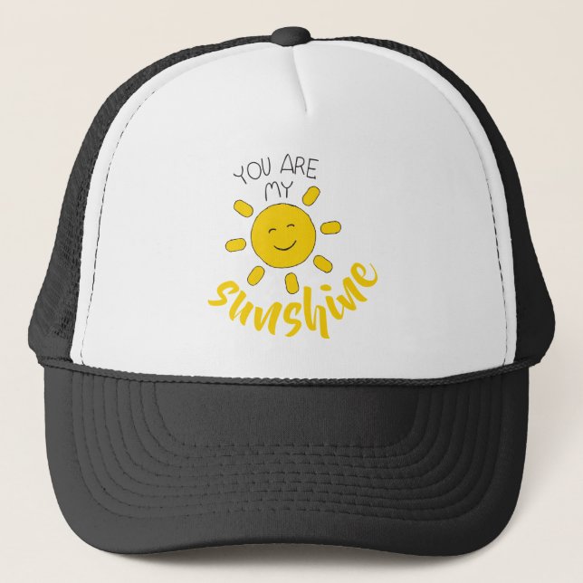 Yellow Hand Drawn Sun Hello Sunshine Image Sun Art Trucker Hat (Front)