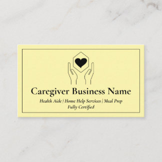 Yellow Hand Heart Minimal Caregiver Business Card