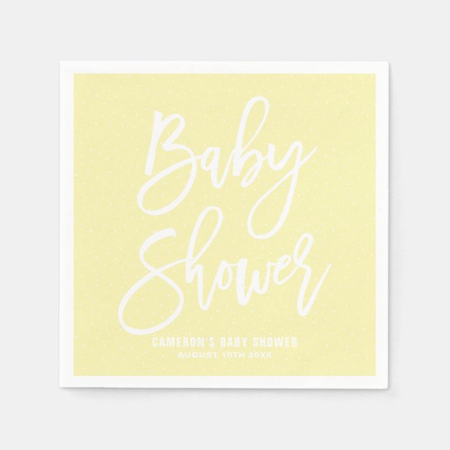Yellow Hand Lettered Baby Shower Paper Napkins (Front)