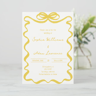 Yellow Hand Written Pinstripes Whimsical Wedding Invitation