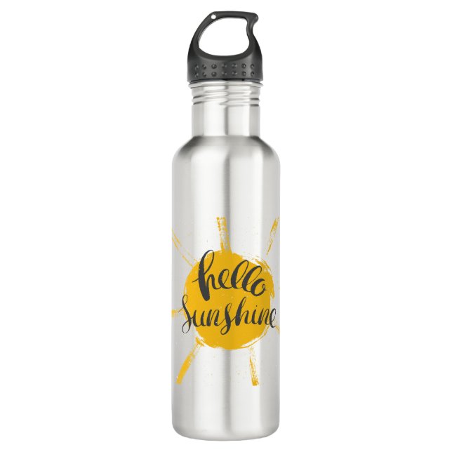 Yellow HandDrawn Sun Hello Sunshine Image Text Art 710 Ml Water Bottle (Front)