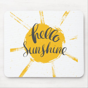 Yellow HandDrawn Sun Hello Sunshine Image Text Art Mouse Mat