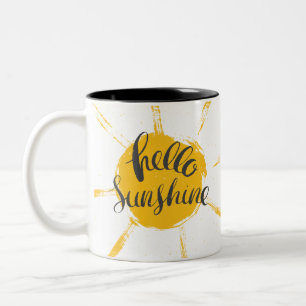 Yellow HandDrawn Sun Hello Sunshine Image Text Art Two-Tone Coffee Mug