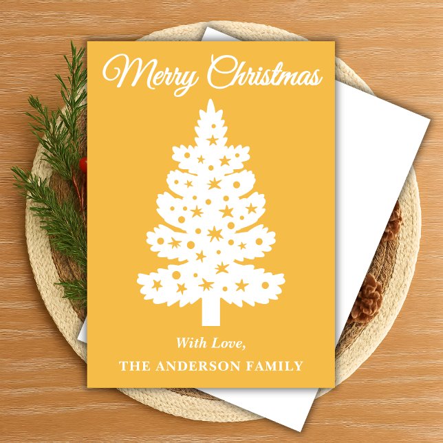 Yellow Handwritten Script Christmas Tree Holiday Card (Creator Uploaded)