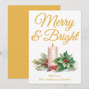 Yellow Handwritten Script Merry & Bright Holiday Card