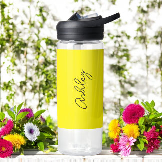 Yellow Handwritten Text Elegant  Water Bottle