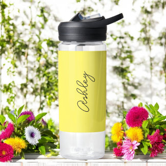 Yellow Handwritten Text Elegant  Water Bottle