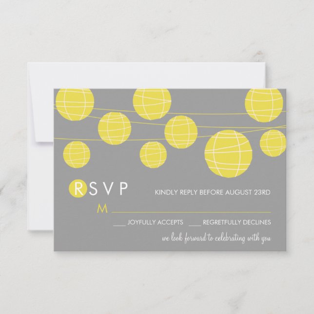 Yellow Hanging Chinese Paper Lanterns RSVP Card (Front)