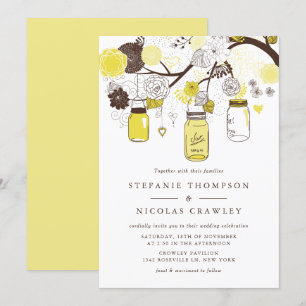 Yellow Hanging Mason Jars Wedding Invitation