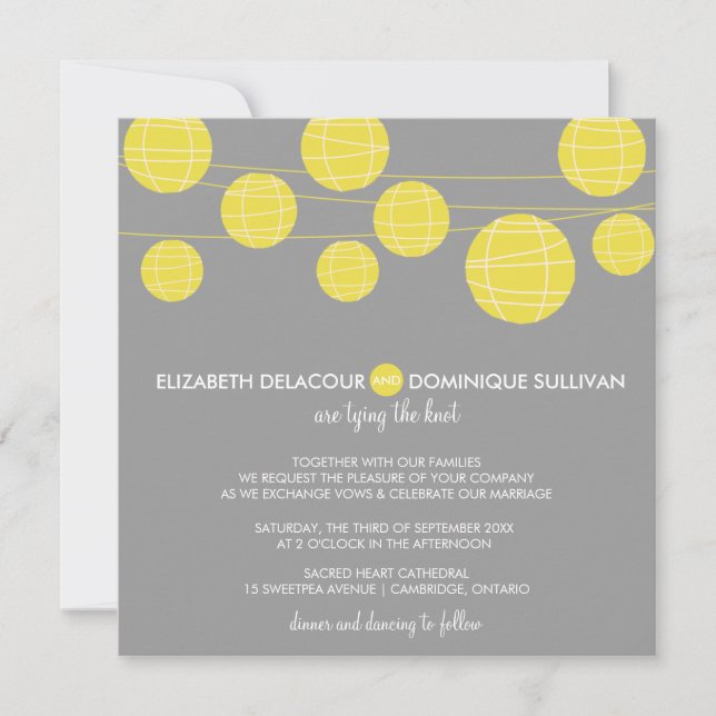 Yellow Hanging Paper Lanterns Wedding Invitation (Front)