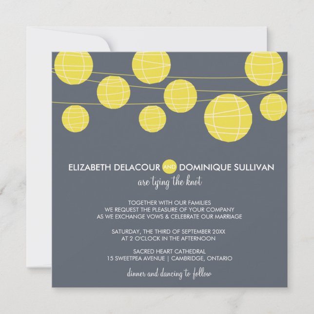 Yellow Hanging Paper Lanterns Wedding Invitation (Front)