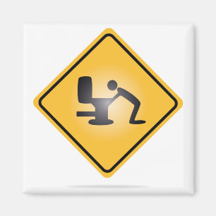 Yellow hangover warning sign magnet