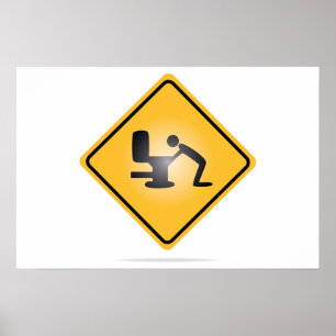 Yellow hangover warning sign poster