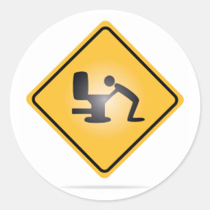 Yellow hangover warning sign round sticker
