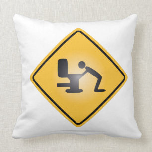 Yellow hangover warning sign throw pillow