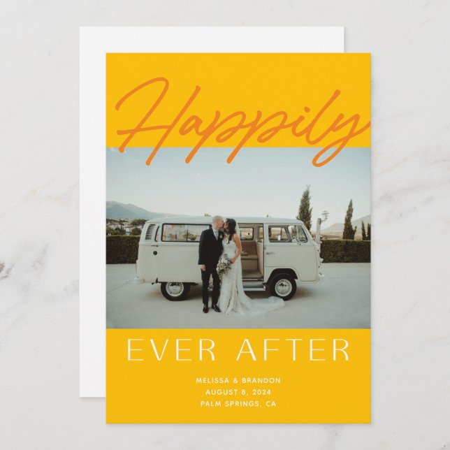 Yellow Happily Ever After Wedding Announcement (Front/Back)