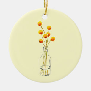 Yellow happy Billy Button flowers Australian art Ceramic Tree Decoration