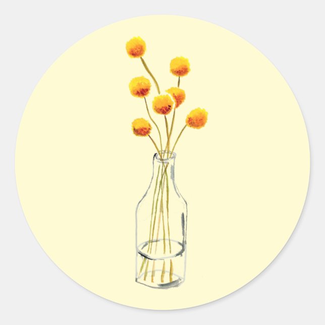 Yellow happy Billy Button flowers Australian art Classic Round Sticker (Front)