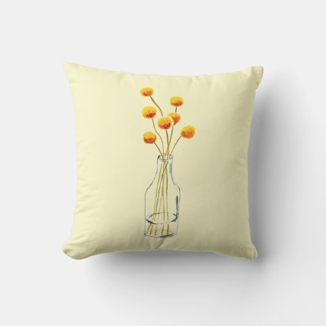 Yellow happy Billy Button flowers Australian art Cushion (Front)