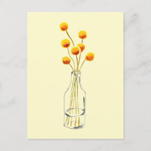 Yellow happy Billy Button flowers Australian art Postcard