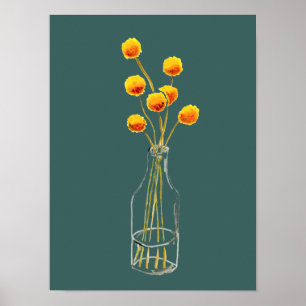 Yellow happy Billy Button flowers Australian art Poster
