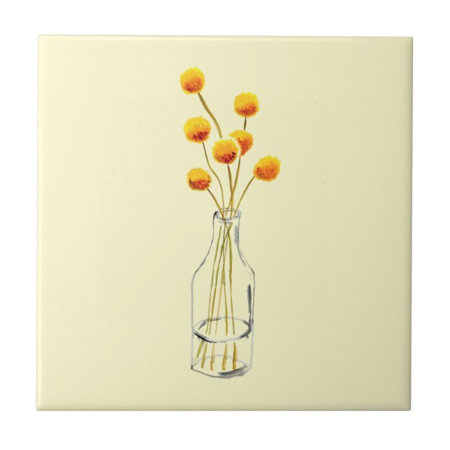 Yellow happy Billy Button flowers Australian art Tile (Front)