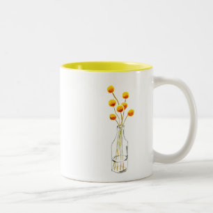 Yellow happy Billy Button flowers Australian art Two-Tone Coffee Mug