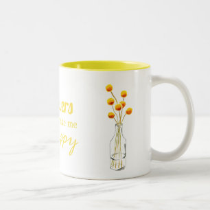 Yellow happy Billy Button flowers Australian art Two-Tone Coffee Mug