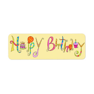 Yellow Happy Birthday Address Label Sticker