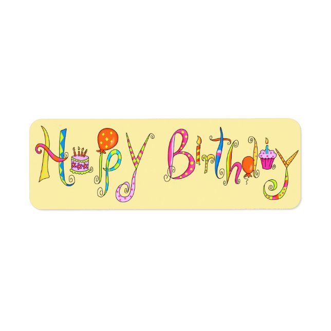 Yellow Happy Birthday Address Label Sticker (Front)