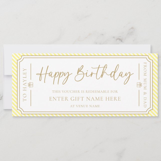 Yellow Happy Birthday Gift Voucher Card (Front)