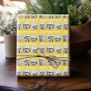 Yellow Happy Birthday Name 6 Square Photo Collage Wrapping Paper