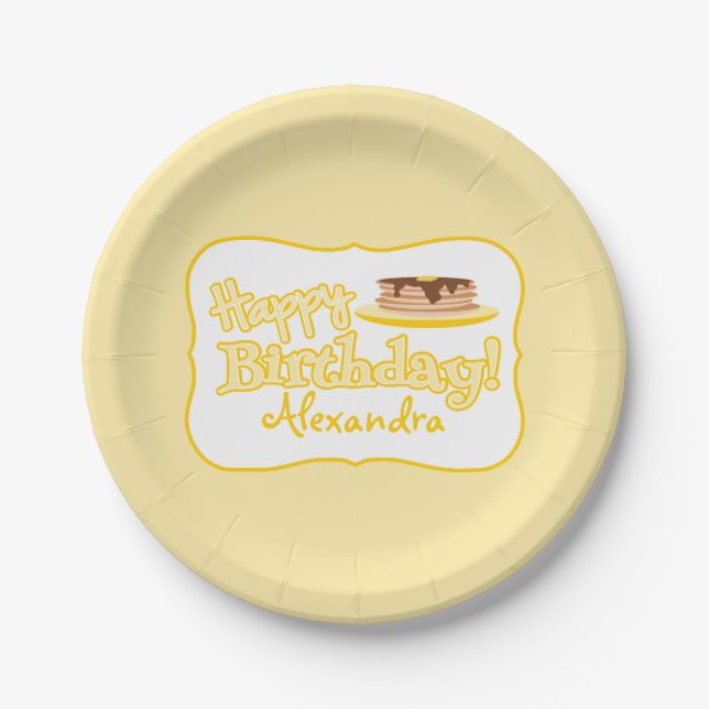 Yellow Happy Birthday Pancakes Paper Plate (Front)