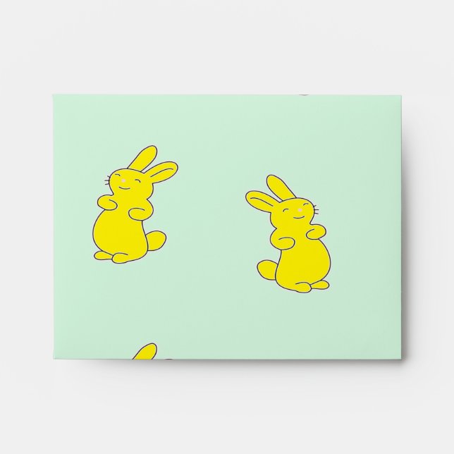 Yellow happy bunnies on teal envelope (Front)